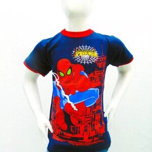 NWT SPIDER-MAN SUPERHEROE KIDS NAVY BLUE CREW NECK SHORT SLEEVE T-SHIRT SIZE 10